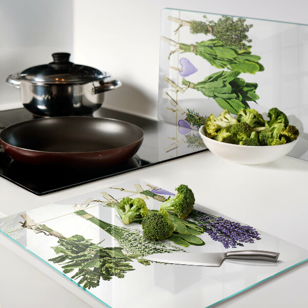 Glas schneidebrett Kräuter an einer Schnur