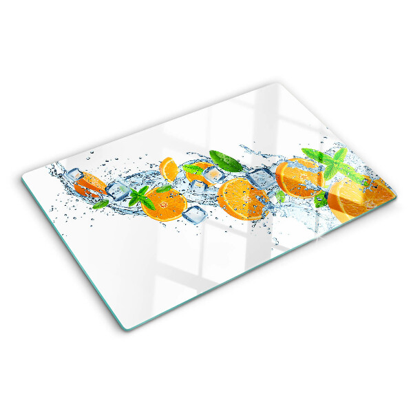 Schneidebrett glas Zitrusfrüchte in Wasser