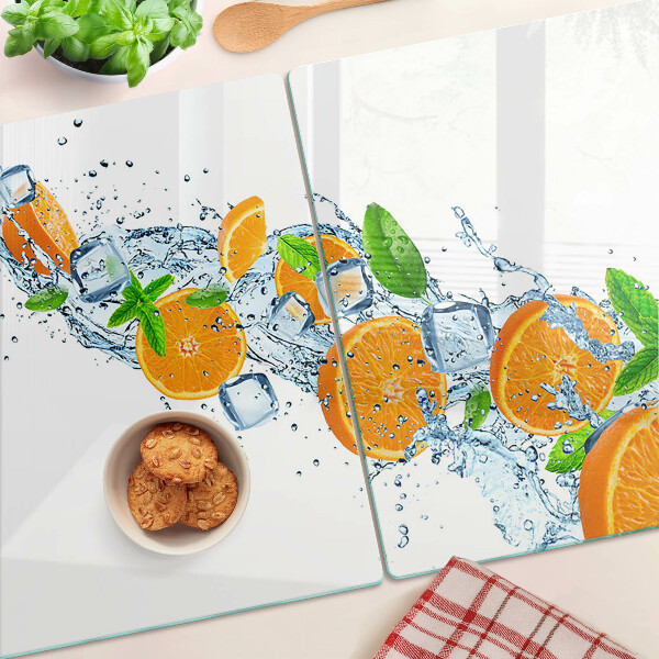 Schneidebrett Glas mit Zitrusfrüchten-Motiv auf Wasserhintergrund