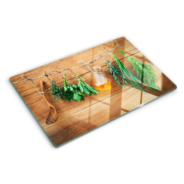 Schneidebrett Glas mit Kräutermotiv für die Küche
