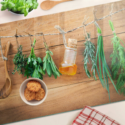 Schneidebrett Glas mit Kräutermotiv für die Küche