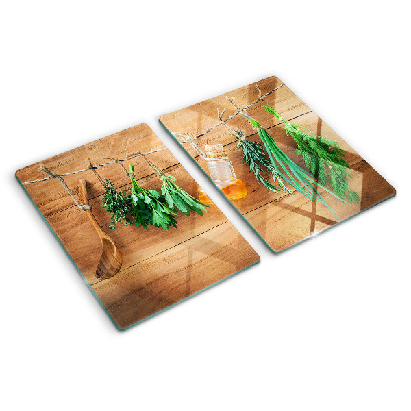 Schneidebrett Glas mit Kräutermotiv für die Küche