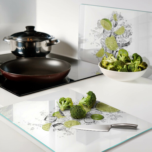 Schneidebrett mit Motiv aus Zitronen und Eis