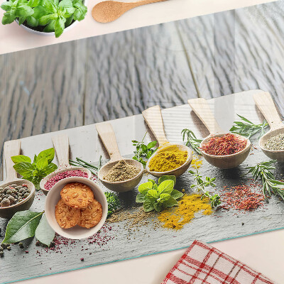 Glas schneidebrett Gewürze und Kräuter