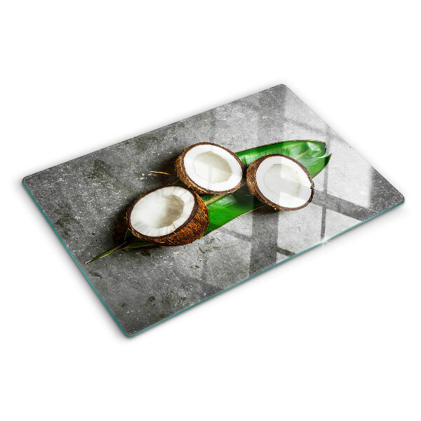 Schneidebrett Glas mit Kokosnuss-Motiv auf Betongrund