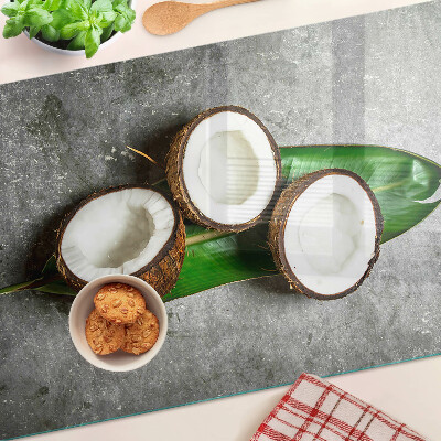 Schneidebrett Glas mit Kokosnuss-Motiv auf Betongrund