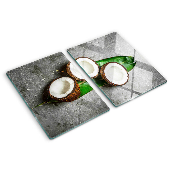 Schneidebrett Glas mit Kokosnuss-Motiv auf Betongrund