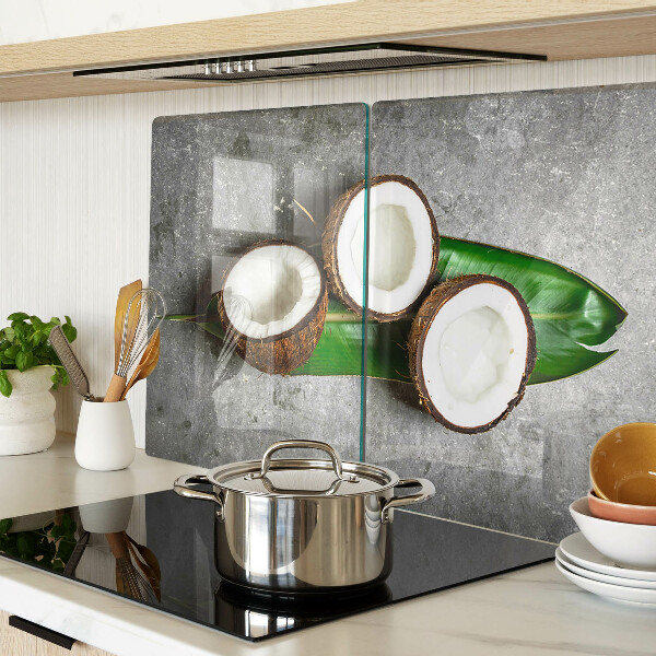 Schneidebrett Glas mit Kokosnuss-Motiv auf Betongrund