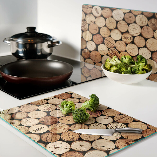 Schneidebrett Glas mit Motiv aus Weinkorken