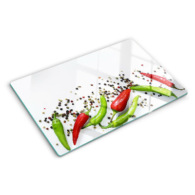 Schneidebrett glas Paprika und Pfeffer