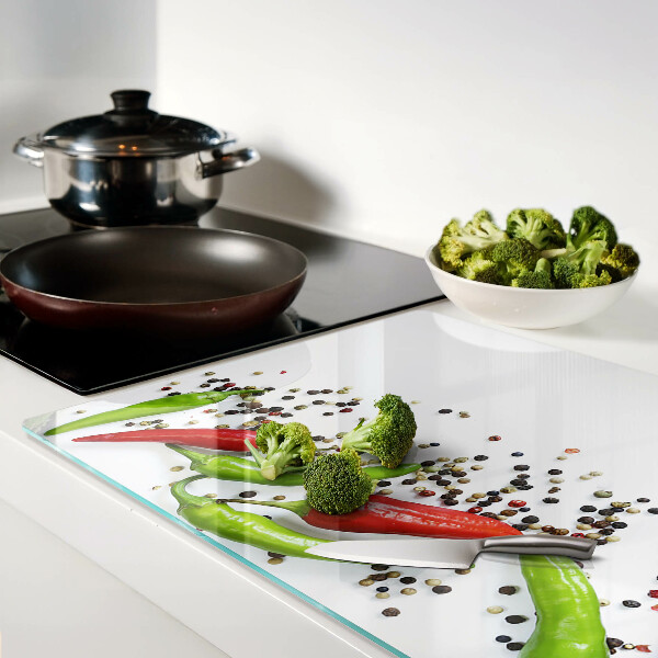 Schneidebrett Glas mit Motiv Paprika und Pfeffer