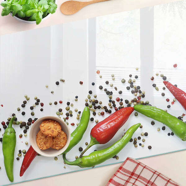 Schneidebrett Glas mit Motiv Paprika und Pfeffer