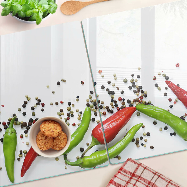 Schneidebrett Glas mit Motiv Paprika und Pfeffer