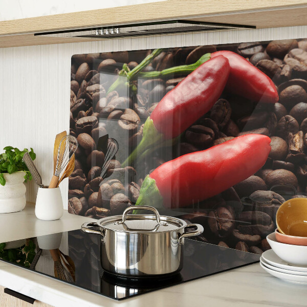 Glas-Schneidebrett mit Motiv von Kaffee und Chilischoten