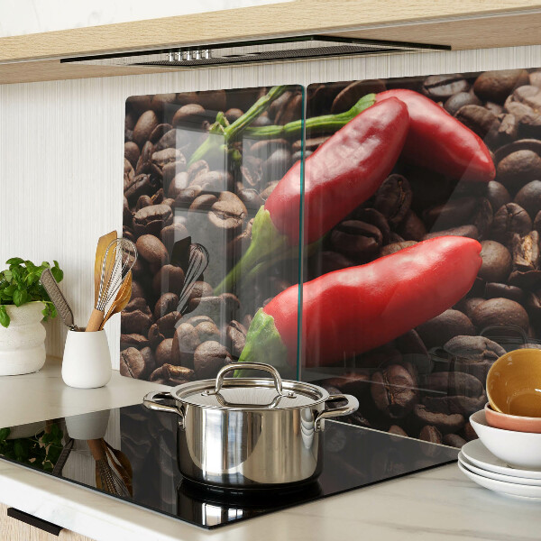 Glas-Schneidebrett mit Motiv von Kaffee und Chilischoten