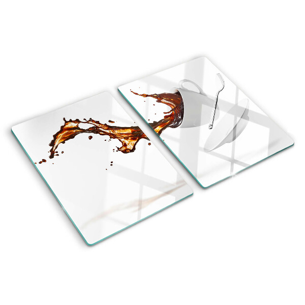 Schneidebrett Glas mit Kaffeefleck und Spritzgetränk