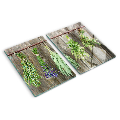 Glas schneidebrett Kräuter auf Holzgrund