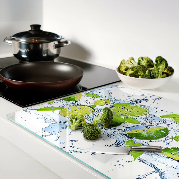 Schneidebrett Glas mit Motiv von Zitronen im Wasser