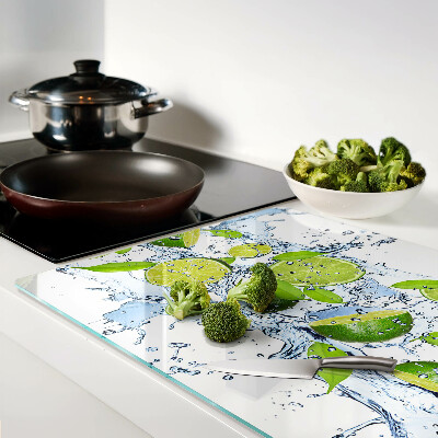 Schneidebrett Glas mit Motiv von Zitronen im Wasser