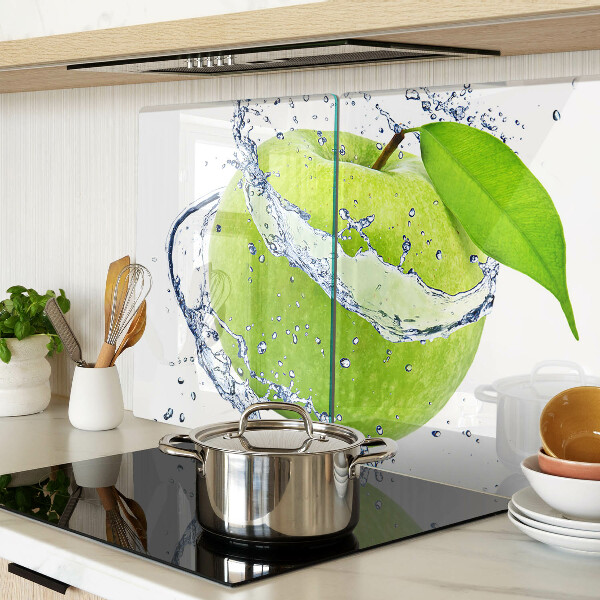 Schneidebrett Glas mit Motiv eines in Wasser getauchten Apfels