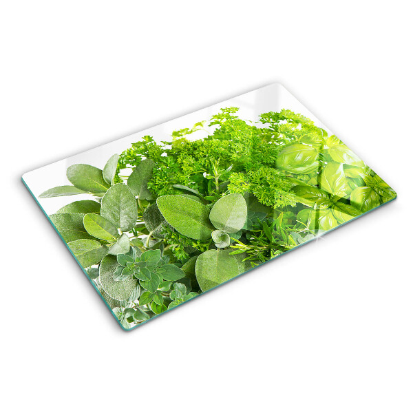 Glas schneidebrett Grüne Kräuter und Blätter