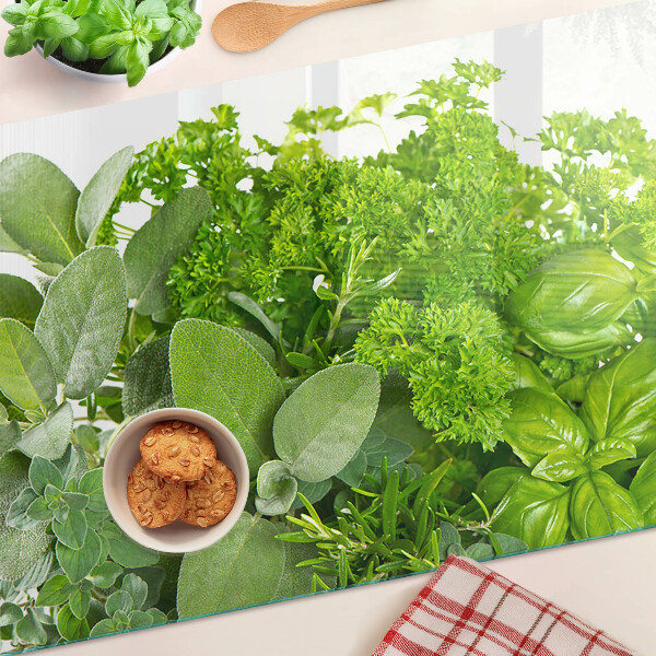 Glas schneidebrett Grüne Kräuter und Blätter