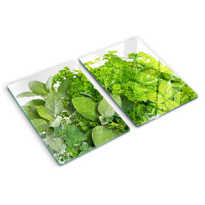 Glas schneidebrett Grüne Kräuter und Blätter