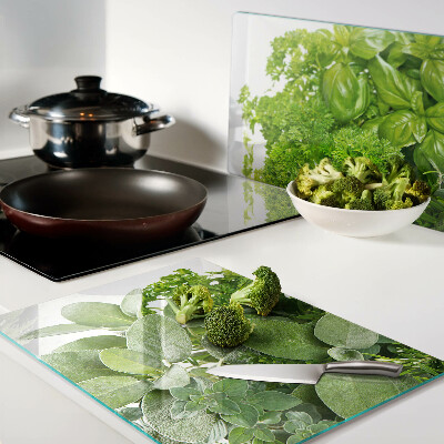 Glas schneidebrett Grüne Kräuter und Blätter