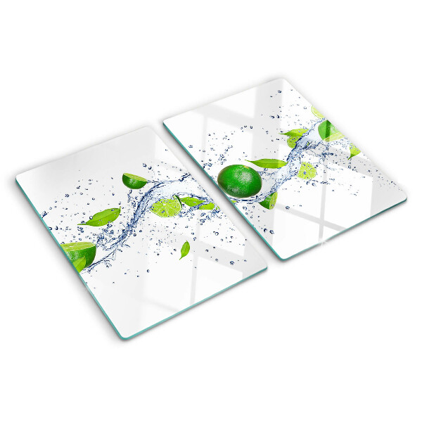 Schneidebrett glas Zitronen und Blattwasser