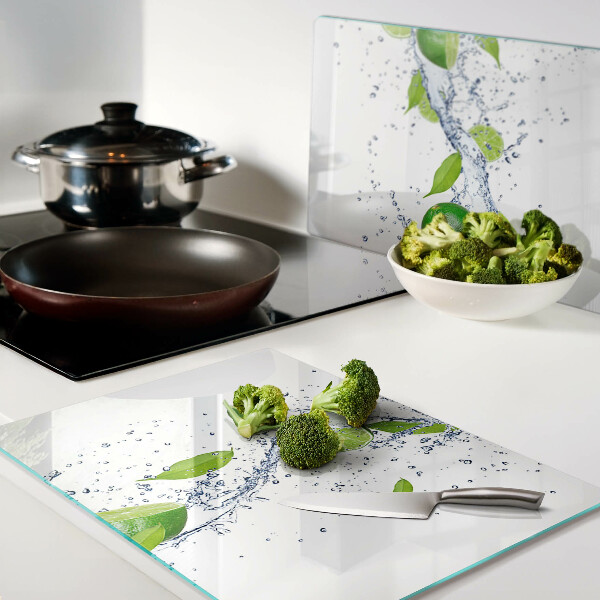 Schneidebrett Glas mit Zitronenmotiv und Wassertropfen-Design