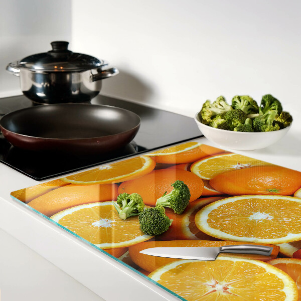 Schneidebrett Glas mit aufgedrucktem Motiv geschnittener Orangen