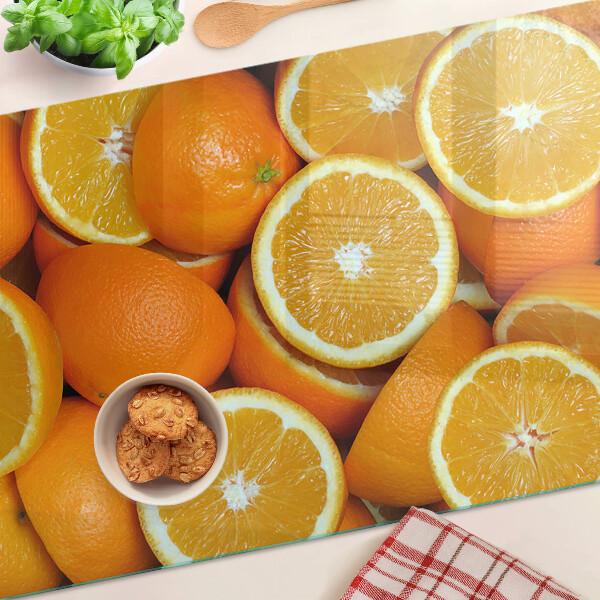 Schneidebrett Glas mit aufgedrucktem Motiv geschnittener Orangen
