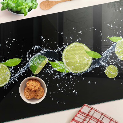 Glas Schneidebrett mit Motiv von Zitronen in Wasser und Minzblättern