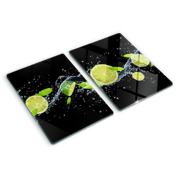 Glas Schneidebrett mit Motiv von Zitronen in Wasser und Minzblättern