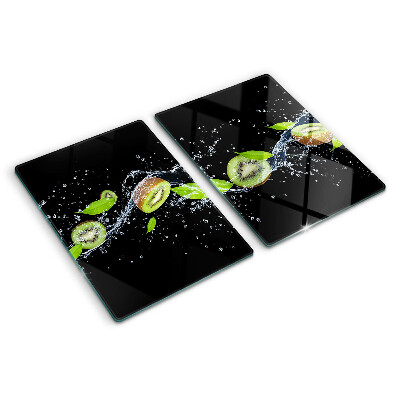 Schneidebrett Kiwi im Wasser mit Blättern