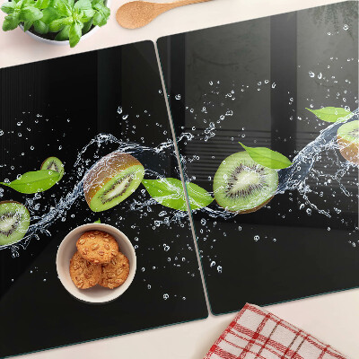 Schneidebrett mit Motiv einer Kiwi im Wasser und Blättern