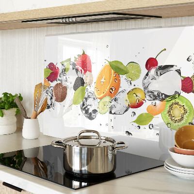 Schneidebrett Glas mit einem Motiv aus Früchten und Eis