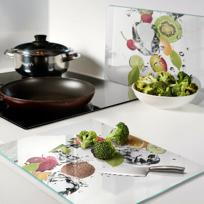 Schneidebrett Glas mit einem Motiv aus Früchten und Eis