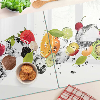 Schneidebrett Glas mit einem Motiv aus Früchten und Eis