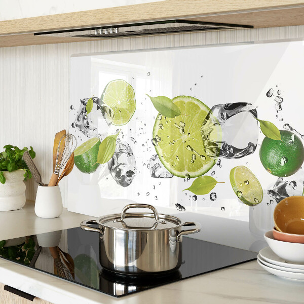 Schneidebrett Glas mit Motiv aus Zitronen und Eis im Wasser