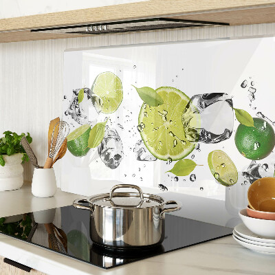 Schneidebrett Glas mit Motiv aus Zitronen und Eis im Wasser