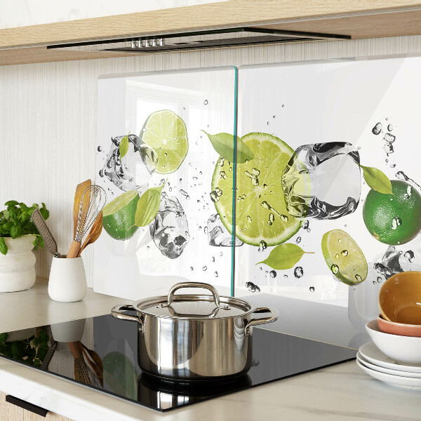 Schneidebrett Glas mit Motiv aus Zitronen und Eis im Wasser