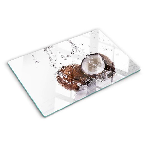 Schneidebrett glas Kokosnuss im Wasser