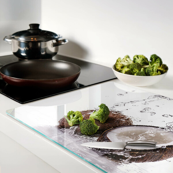 Schneidebrett Glas mit Motiv einer Kokosnuss im Wasser