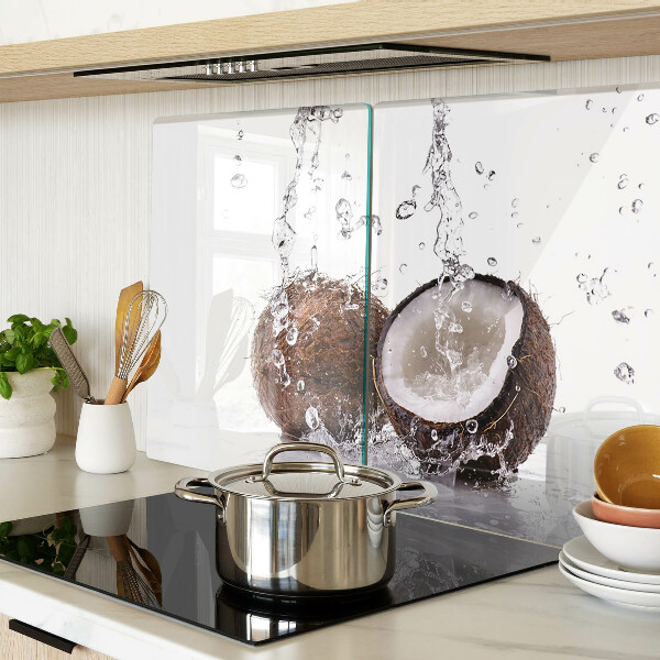 Schneidebrett Glas mit Motiv einer Kokosnuss im Wasser