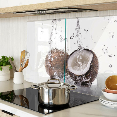 Schneidebrett Glas mit Motiv einer Kokosnuss im Wasser