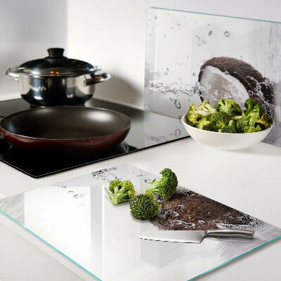 Schneidebrett Glas mit Motiv einer Kokosnuss im Wasser