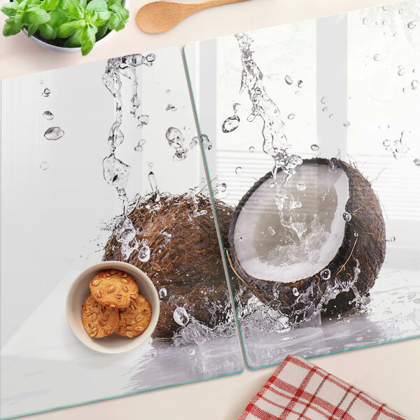 Schneidebrett Glas mit Motiv einer Kokosnuss im Wasser