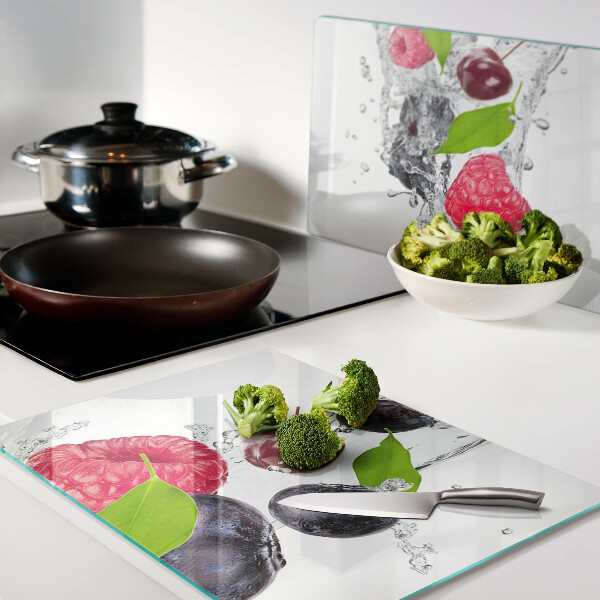 Schneidebrett Glas mit Motiv „Früchte im Wasser“