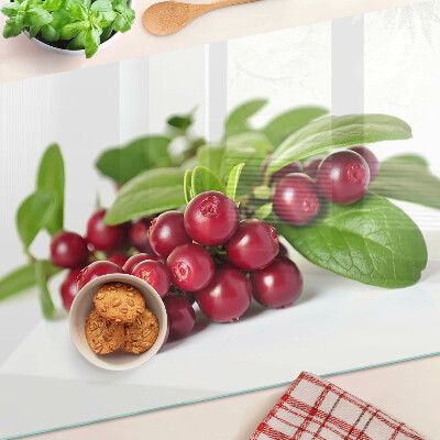 Schneidebrett glas Preiselbeeren mit Blättern